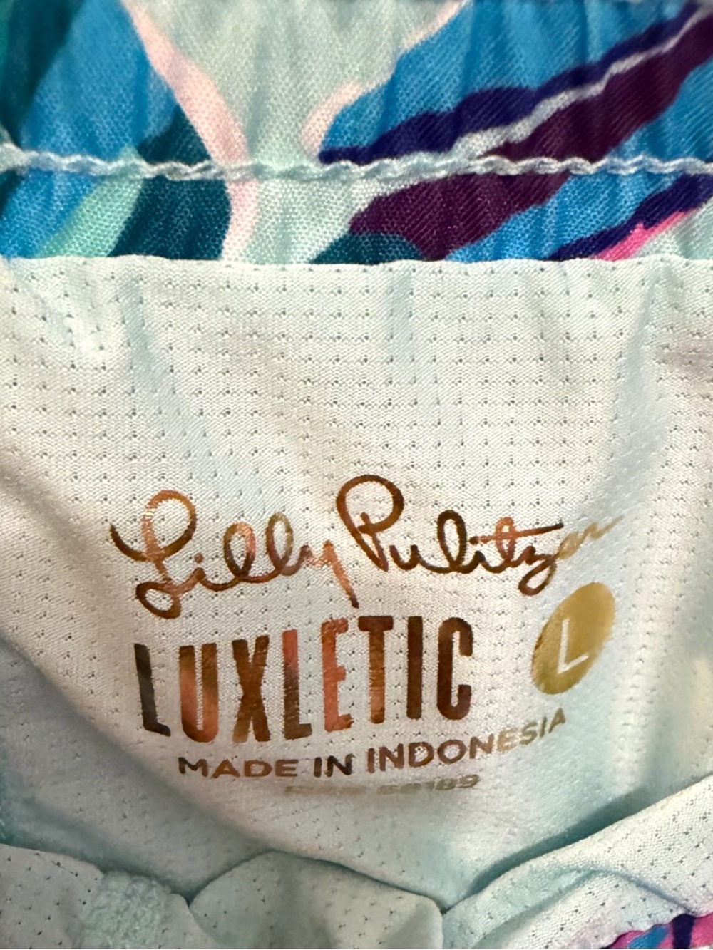 Lilly Pulitzer Tropical Leaf Print Athletic Shorts in Turquoise & Purple - Picture 5 of 5